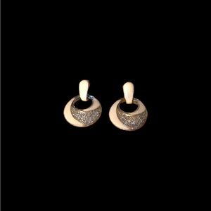 Vintage Retro 80s Cream Silver Glitter‎ Dangle Hoops Earrings